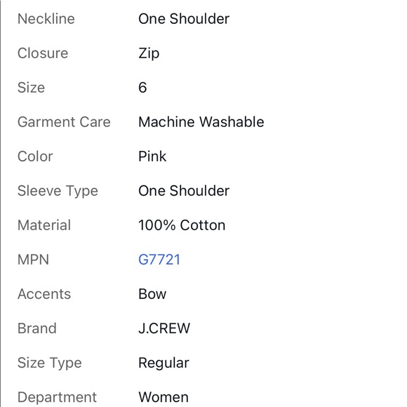 NWT J crew One-shoulder bow top wildflower pink 6 100% Cotton G7721 - Picture 9 of 10